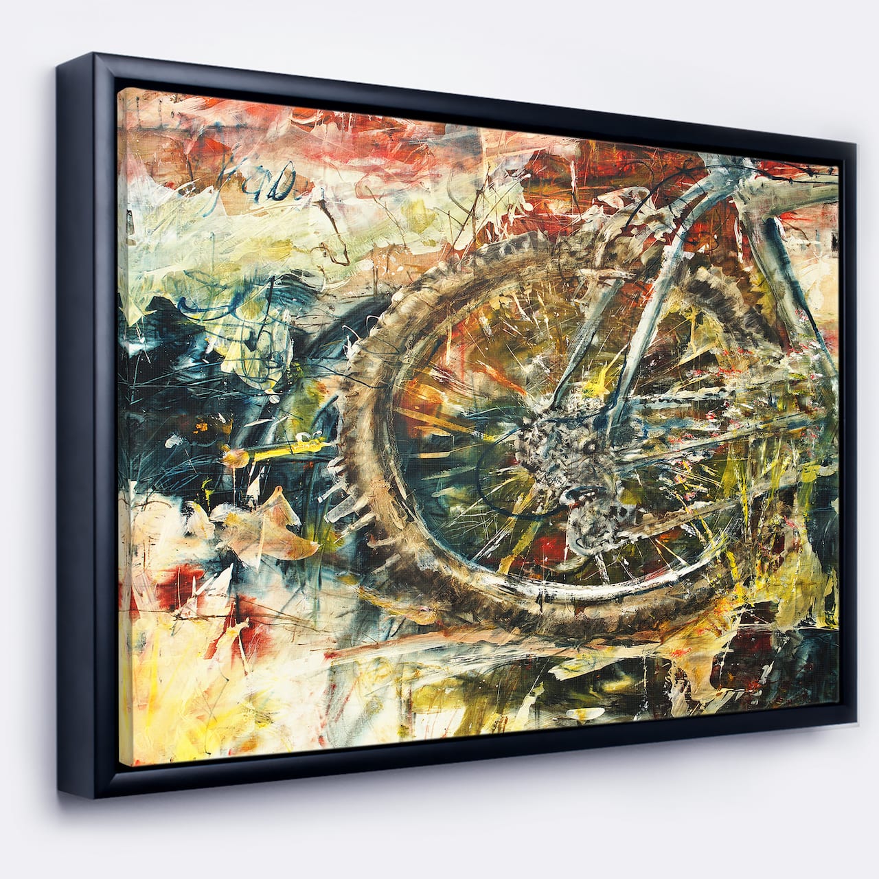 Designart - Mountain Bike Oil Painting - Abstract Framed Canvas Artwork